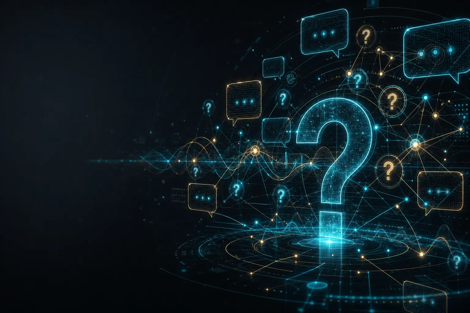 Banner mit Frage-Antwort-Motiven für FAQ